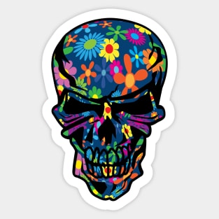 Colorful Hippie Trippy Flowers Skull Sticker